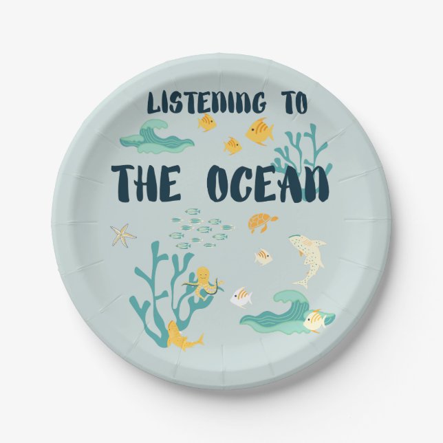 Plato De Papel Escuchando El Océano, Día De La Tierra, Animales D (Anverso)