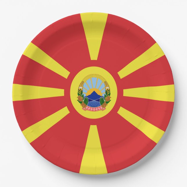 Plato De Papel Escudo de armas de la bandera de Macedonia del Nor (Anverso)