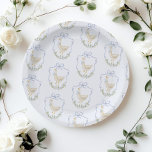 Plato De Papel Escudo de Bow Azul de Goose Silly<br><div class="desc">El escudo Silly Goose Blue Bow Vintage baby ducha Papel para bebé está disponible.</div>