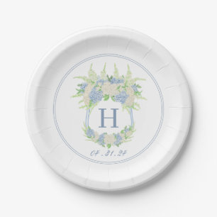 Plato De Papel Escudo de hidrangea azul y blanca