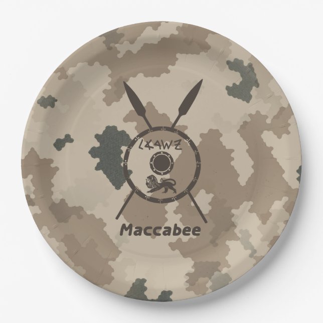 Plato De Papel Escudo De Macabetes Y Láminas Desérticas (Anverso)