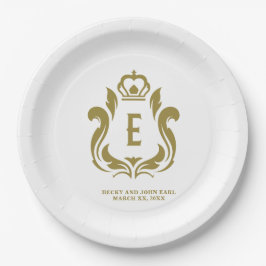 Plato De Papel Escudo de oro Monogramado