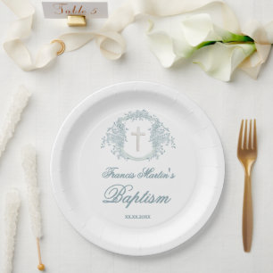 Plato De Papel escudo floral Bautismo