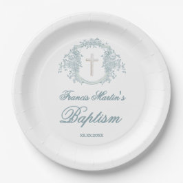 Plato De Papel escudo floral | Bautismo