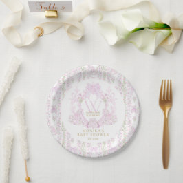 Plato De Papel Escudo Floral Rosa Chica Preppy Baby Shower