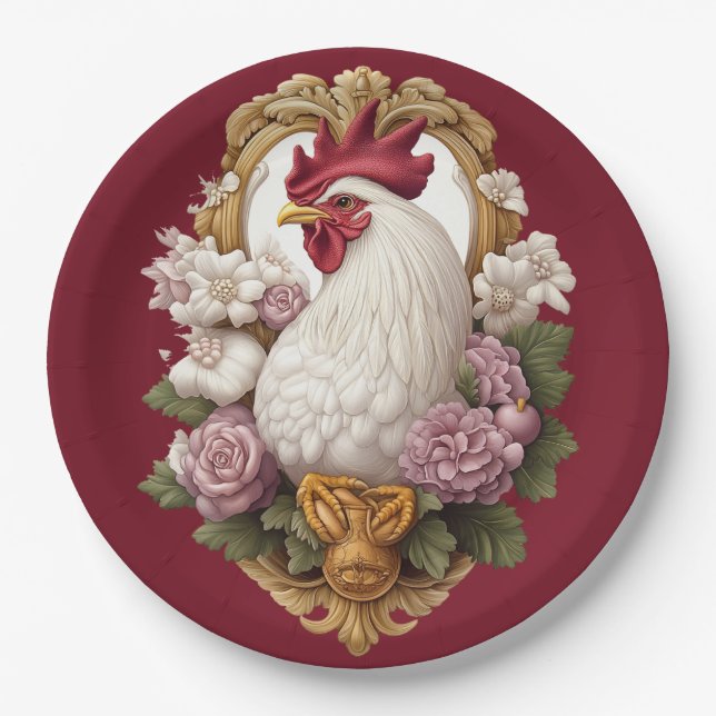 Plato De Papel Escudo heráldico de gallo en marrón (Anverso)
