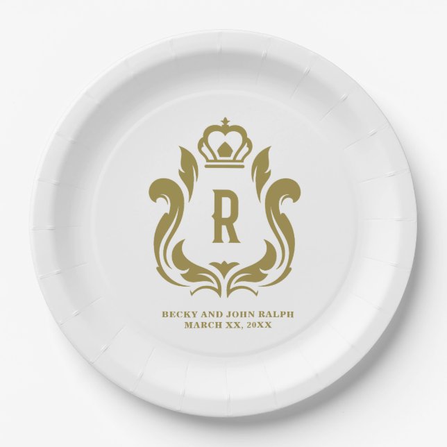 Plato De Papel Escudo Monogramado Gold (Anverso)