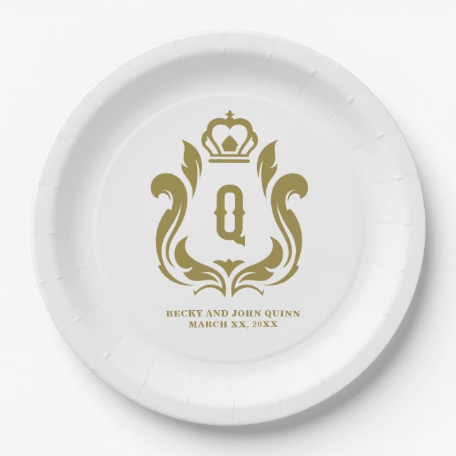 Plato De Papel Escudo Monogramado Gold (Anverso)
