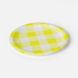 Plato De Papel Escuela antigua amarilla de Gingham retro