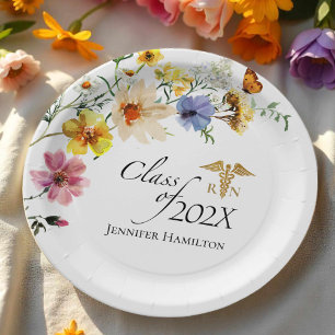Plato De Papel Escuela de Enfermería de Flores Silvestres   Clase