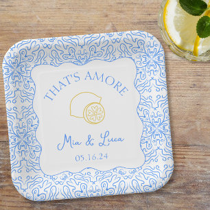 Plato De Papel Ese es un Boda mediterráneo más divertido con azul