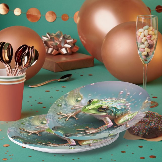 Plato De Papel "Esencia Esmeralda: Rana verde en arte fractal" (Multi)