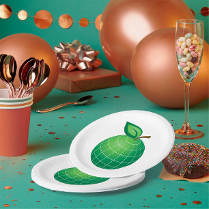 Plato De Papel Esfera Eco Globe Fruta Verde Hoja de Tierra