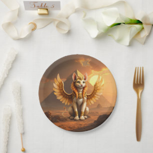 Plato De Papel Esfinge De Gato Aguila Mística - Arte De Fantasía 