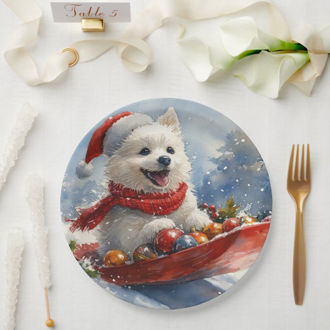 Plato De Papel Eskimo americano en Sledge Let it Snow Navidades (Boda)