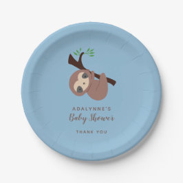 Plato De Papel Eslogan Baby Shower Boy Blue Brown Script Cute