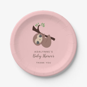 Plato De Papel Eslogans Chica Baby Shower con guión marrón rosa