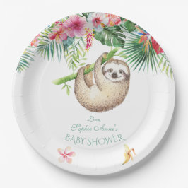 Plato De Papel Eslora Cuta Tropical Floral Bouquet Boy Baby Showe