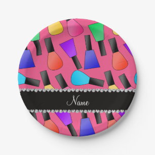 Plato De Papel Esmalte de uñas rosado conocido personalizado del