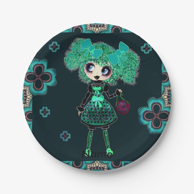 Plato De Papel Esmeralda de Lolita gótica y negro (Anverso)