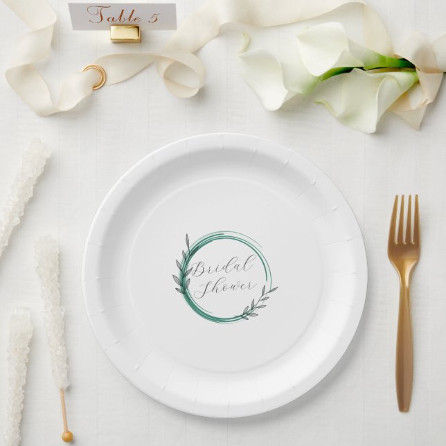 Plato De Papel Esmeralda Verde Simple Wreath Bridal Ducha (Boda)