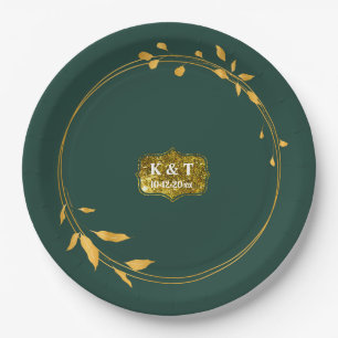 Plato De Papel Esmeralda y oro simple guirnalda