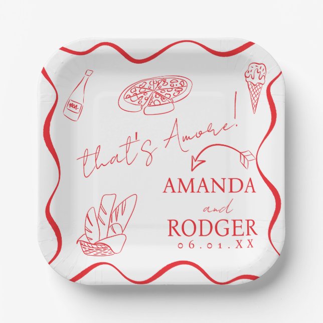 Plato De Papel Eso es Amore Italian Doodles Boda (Anverso)