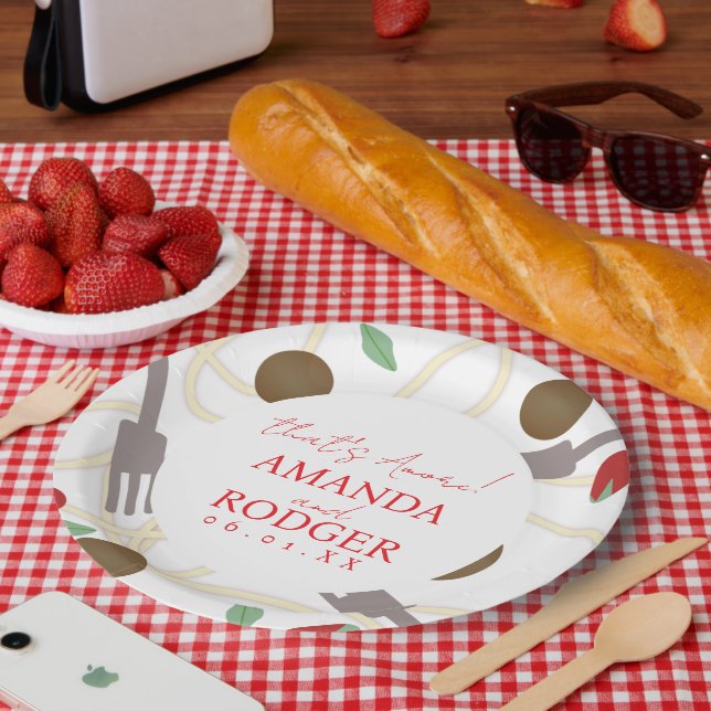 Plato De Papel Eso es Amore Pasta Italiana Bodas (Picnic)