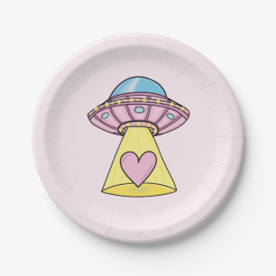 Plato De Papel Espacescadera Alien Rosa