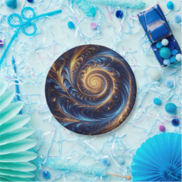 Plato De Papel Espacio abstracto moderno Royal Blue and Gold Swir