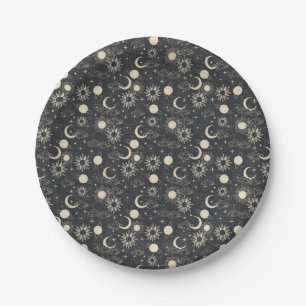 Plato De Papel espacio celestial sol luna galaxia planeta beige