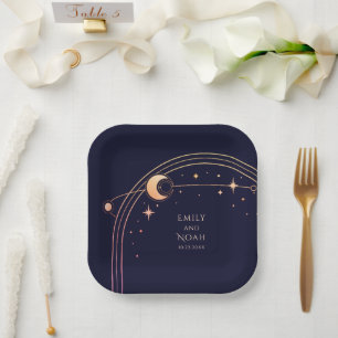 Plato De Papel Espacio de astronomía de la Luna Azul de la Marina