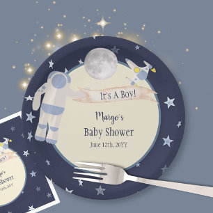 Plato De Papel Espacio exterior astronauta es un niño Baby Shower
