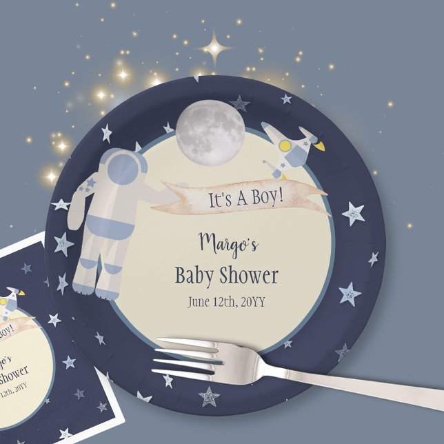 Plato De Papel Espacio exterior astronauta es un niño Baby Shower (Subido por el creador)