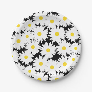 Plato De Papel Espacio negativo Daisies amarillo blanco sobre neg