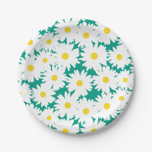 Plato De Papel Espacio negativo Daisies amarillo blanco sobre ver