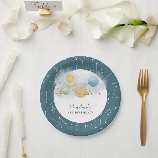 Plato De Papel Espacio Ultraterrestre Primer viaje alrededor del  (Boda)