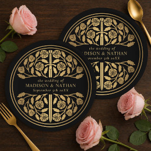 Plato De Papel Espada Medieval Real Bodas Oro Negro 
