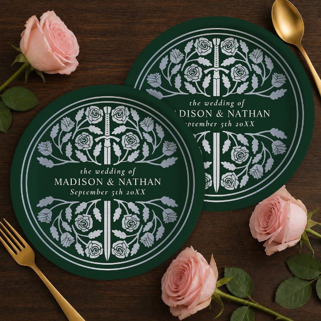 Plato De Papel Espada Medieval Real Verde Plata Boda  (Subido por el creador)