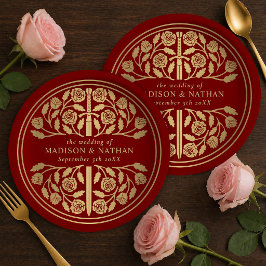 Plato De Papel Espada Real Medieval Escarlata Dorada Boda 