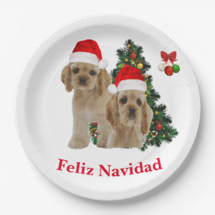 Plato De Papel Espaniel Cóker Feliz Navidad