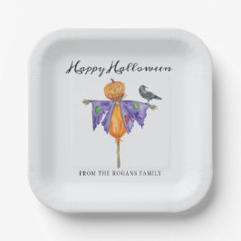Plato De Papel Espantapájaros de Halloween con Calabaza