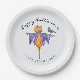 Plato De Papel Espantapájaros de Halloween con Calabaza