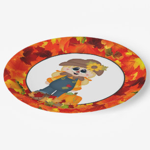 Plato De Papel Espantapájaros del chica de otoño Placa de papel