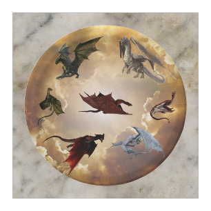 Plato De Papel Especies de Dragones Diversión Fantasía