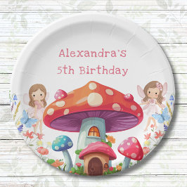 Plato De Papel Espectacular Chica de hongos Fairy Birday Party