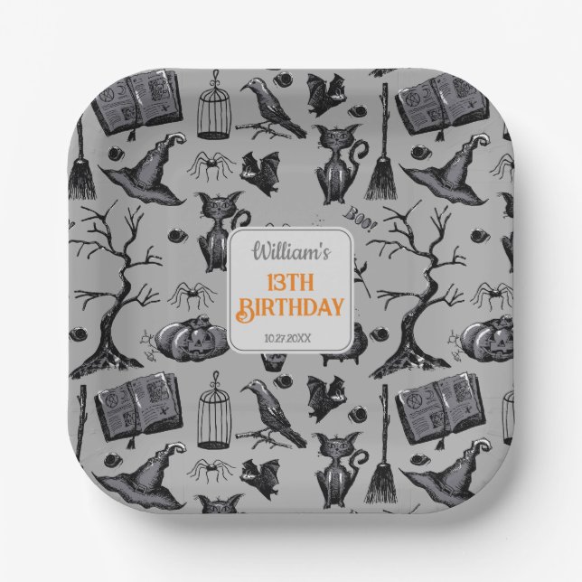 Plato De Papel Espectacular fiesta de cumpleaños de Halloween (Anverso)