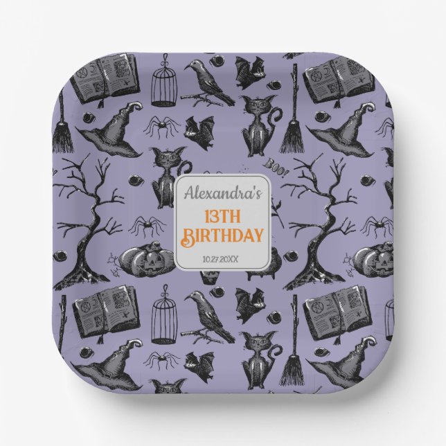 Plato De Papel Espectacular fiesta de cumpleaños de Halloween (Anverso)