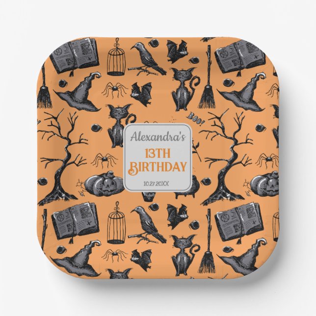 Plato De Papel Espectacular fiesta de cumpleaños de Halloween (Anverso)