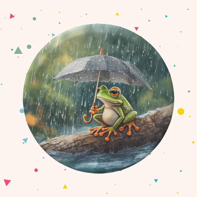 Plato De Papel Espectacular fiesta de cumpleaños de la rana del C (Whimsical woodland painterly style frog birthday party plates for children's birthday rainy day)